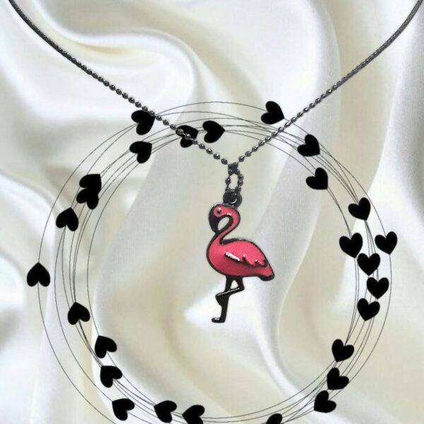 Enamel Black Flamingo Long Chain Necklace